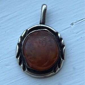 Vintage Signed FM Sterling Silver Natural Amber Pendant Artist Hallmarked